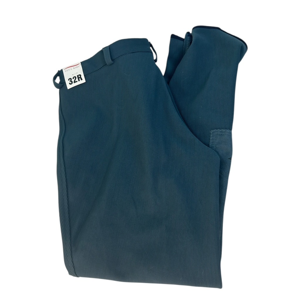 NWT Tuff Rider Front Zip Knee Patches Low Rise Ribbed Breeches Blue Pants SZ 32 - Picture 4 of 14